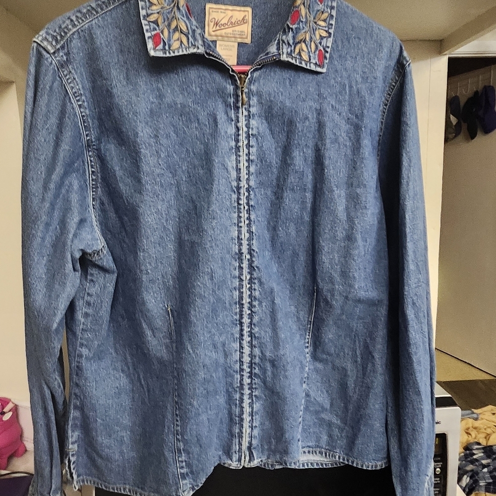 Woolrich Blue Jean Jacket with Embroidered Collar
